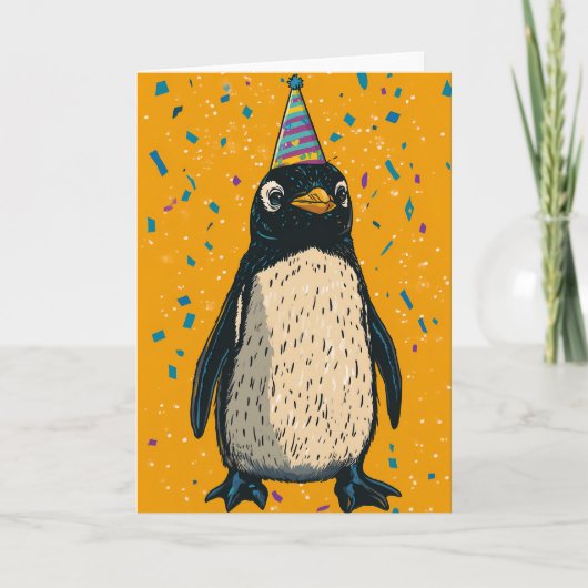 ペンギン誕生日パーティーグリーティングカード カード (正面)