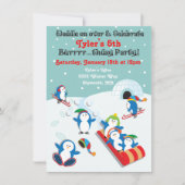 ペンギン誕生日パーティー冬のおもしろい招待 招待状 (正面)