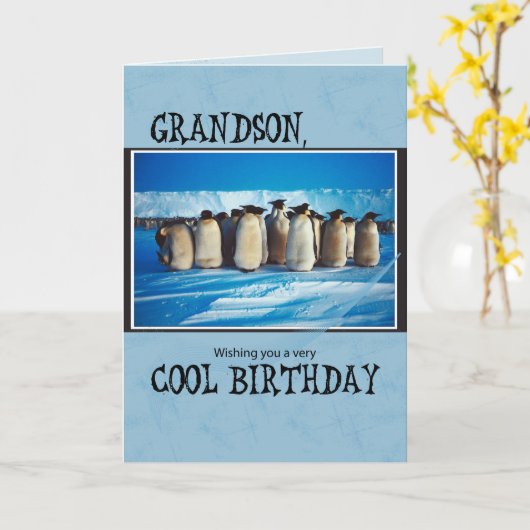 ペンギン誕生日孫 カード (黄色い花)