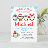 ペンギン誕生日招待状 招待状 (スタンド正面)