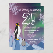 ペンギン誕生日招待状 招待状 (正面/裏面)