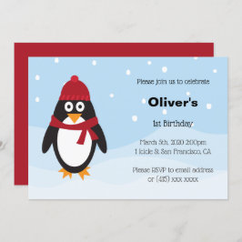 ペンギン誕生日招待状for冬誕生日 招待状