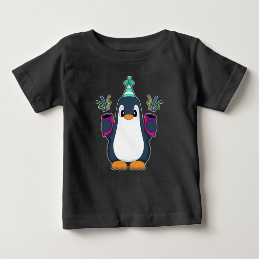 ペンギン誕生日紙吹雪 ベビーTシャツ (正面)