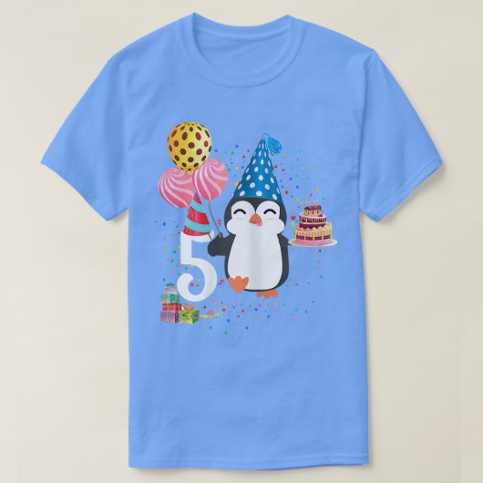 ペンギン誕生日5歳ペンギン5番誕生日 Tシャツ (デザイン正面)