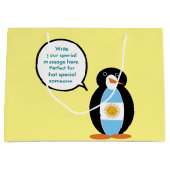 ペンギン語を話すアルゼンチン国旗パーソナライズされた ラージペーパーバッグ (正面)