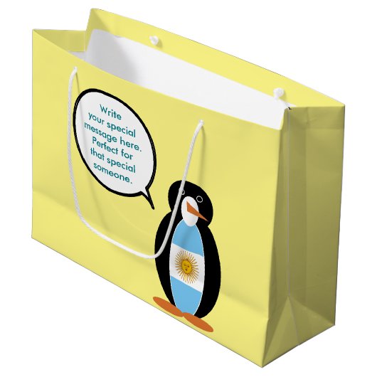 ペンギン語を話すアルゼンチン国旗パーソナライズされた ラージペーパーバッグ (正面アングル)