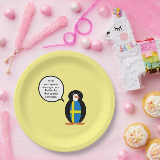 ペンギン語を話すスウェーデン国旗パーソナライズされた ペーパープレート (パーティー)