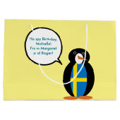 ペンギン語を話すスウェーデン国旗パーソナライズされた ラージペーパーバッグ (裏面)