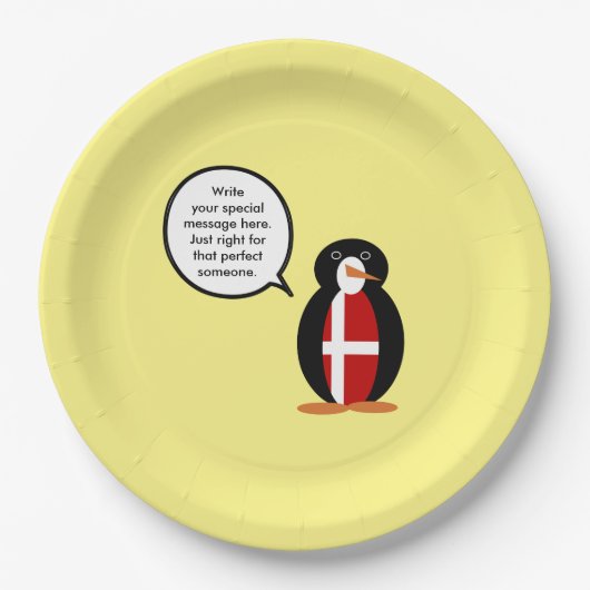 ペンギン語を話すデンマーク国旗パーソナライズされた ペーパープレート (正面)