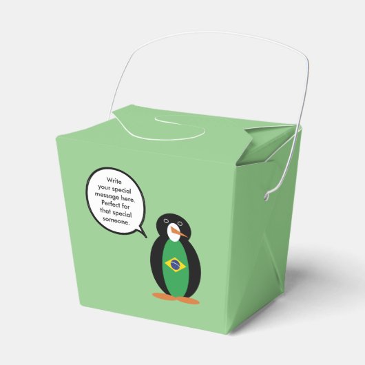ペンギン語を話すブラジル国旗パーソナライズされた フェイバーボックス (正面サイド)