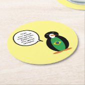 ペンギン語を話すブラジル国旗パーソナライズされた ラウンドペーパーコースター (アングル)