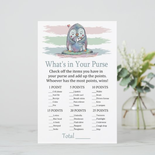 ペンギン財布ゲームの赤ちゃんシャワーに何が (スタンド正面)