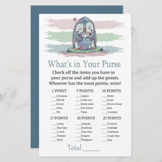 ペンギン財布ゲームの赤ちゃんシャワーに何が (正面/裏面)