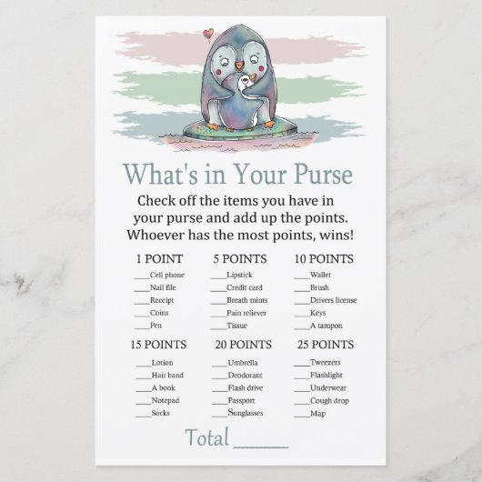 ペンギン財布ゲームの赤ちゃんシャワーに何が (正面)