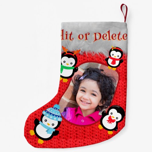 ペンギン赤かわいいクリスマスキッド写真名クールおもしろい スモールクリスマスストッキング (裏面)