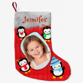 ペンギン赤かわいいクリスマスキッド写真名クールおもしろい スモールクリスマスストッキング (正面)