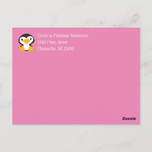 ペンギン赤ちゃんシャワーピンクの少女 ポストカード (裏面)