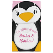 ペンギン赤ちゃんシャワーピンク スモールペーパーバッグ (正面)