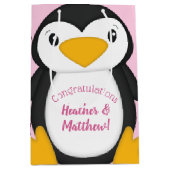 ペンギン赤ちゃんシャワーピンク ミディアムペーパーバッグ (正面)