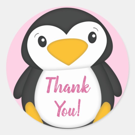 ペンギン赤ちゃんシャワーピンク ラウンドシール (正面)