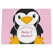 ペンギン赤ちゃんシャワーピンク ラージペーパーバッグ (正面)
