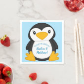 ペンギン赤ちゃんシャワーブルー スタンダードカクテルナプキン (インサイチュ)