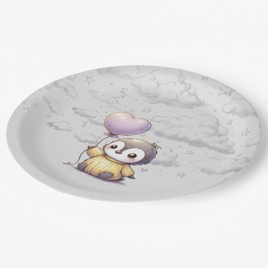 ペンギン赤ちゃんシャワー ペーパープレート (アングル)