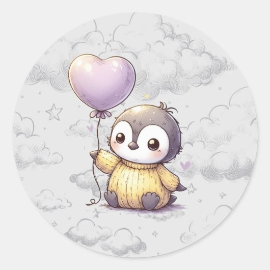 ペンギン赤ちゃんシャワー ラウンドシール (正面)