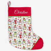 ペンギン赤と緑のパターン スモールクリスマスストッキング (正面)