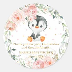 ペンギン赤面フローラベビーシャワー誕生日パーティー ラウンドシール