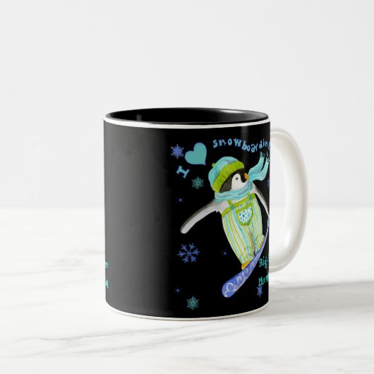 ペンギン遊で、スノーボーディングマグカップが大好き ツートーンマグカップ (正面右)