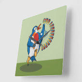 ペンギン遊の卓球 スクエア壁時計 (傾斜)