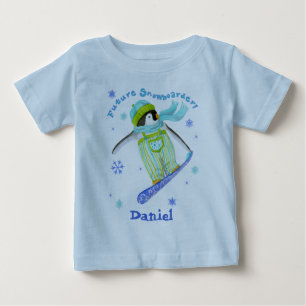 ペンギン遊ズ、スノーボーダー、乳児Tシャツ ベビーTシャツ