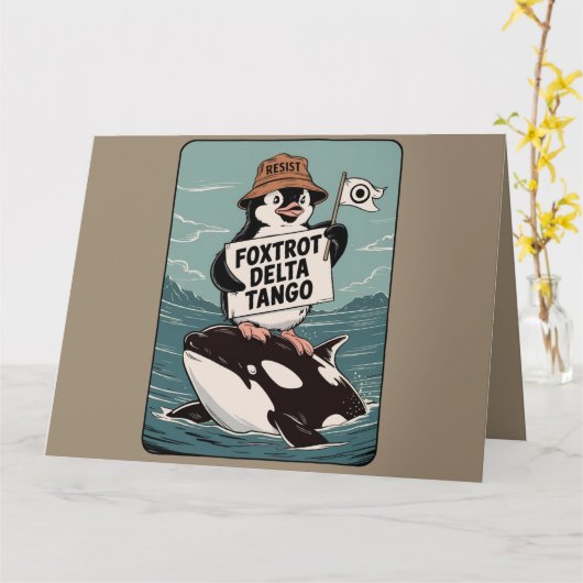 ペンギン運動ヴィンテージ抗議に抵抗する カード (黄色い花)