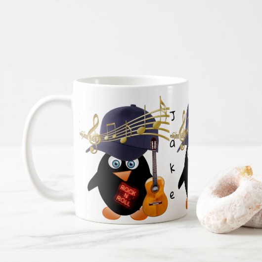 ペンギン金ゴールドミュージックノートGuitar Mug コーヒーマグカップ (ドーナツ)