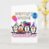 ペンギン間抜けス2回目の誕生日Tシャツとギフト カード (黄色い花)