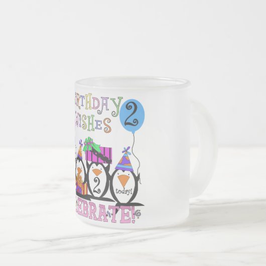 ペンギン間抜けス2回目の誕生日Tシャツとギフト フロストグラスマグカップ (正面右)
