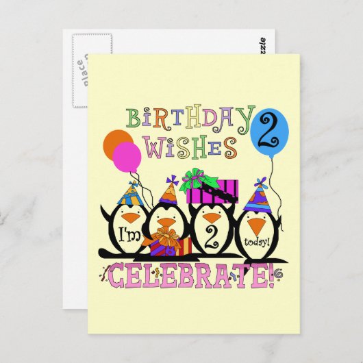ペンギン間抜けス2回目の誕生日Tシャツとギフト ポストカード (正面/裏面)