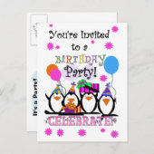 ペンギン間抜け誕生日カードと招待状 インビテーションポストカード (正面/裏面)