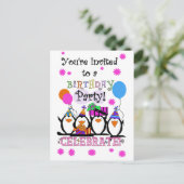 ペンギン間抜け誕生日カードと招待状 インビテーションポストカード (スタンド正面)