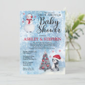ペンギン雪だるまウィンタードライブスルーボーイベビーシャワー 招待状 (スタンド正面)