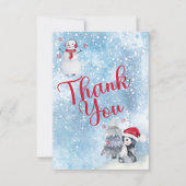ペンギン雪だるま冬のベビーシャワーありがとう サンキューカード (正面)