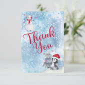 ペンギン雪だるま冬のベビーシャワーありがとう サンキューカード (スタンド正面)
