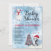 ペンギン雪だるま冬バーチャルボーイ赤ちゃんシャワー 招待状 (正面)