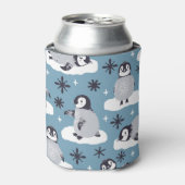 ペンギン雪の結晶の冬のシームレスなパターン 缶クーラー (缶正面)