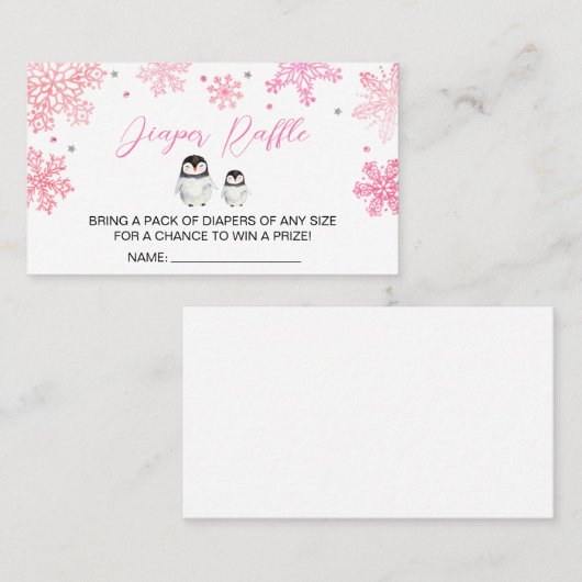 ペンギン雪片ベビーシャワーおむつラッフルサイン 名刺 (正面/裏面)