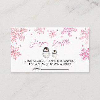 ペンギン雪片ベビーシャワーおむつラッフルサイン 名刺
