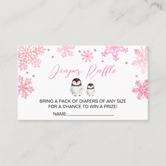 ペンギン雪片ベビーシャワーおむつラッフルサイン 名刺 (正面)