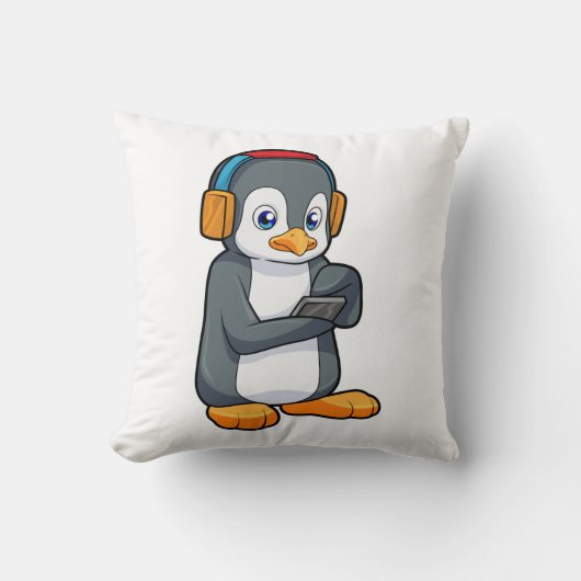 ペンギン音楽ヘッドホン クッション (正面)