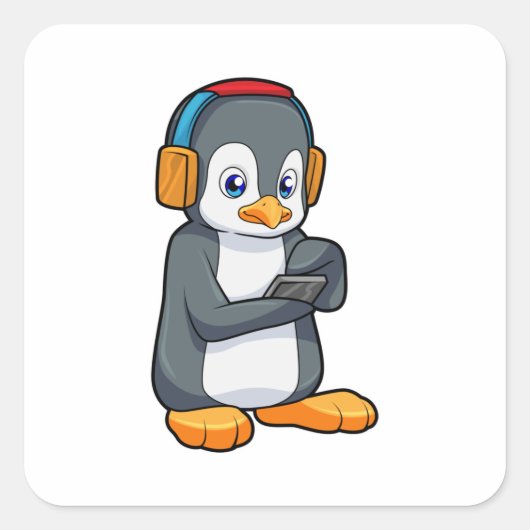 ペンギン音楽ヘッドホン スクエアシール (正面)